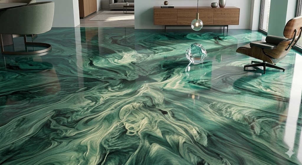 Teal Marble Epoxy Floor
